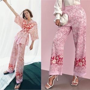 Zara Pink Linen Blend Wide Leg Pants